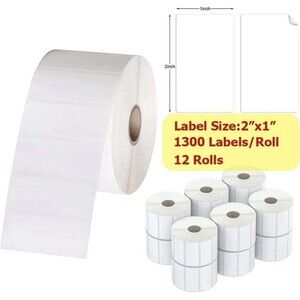 12 Rolls 1300 2"x1" Direct Thermal Barcode Labels for Zebra LP2824 2844 & Rollo